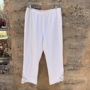 Soft Surroundings Women's Ivory Straight Leg Cotton Pants Pull-On Size P M Lace